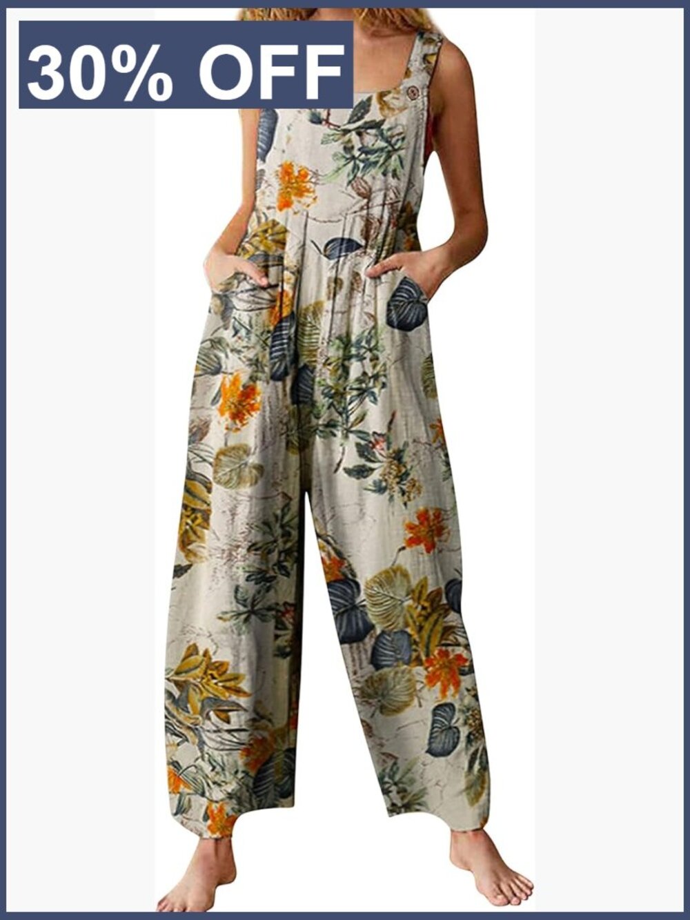 Loose Floral Overall Jumpsuit with Pockets Bohemian Wide Leg Bib Overalls